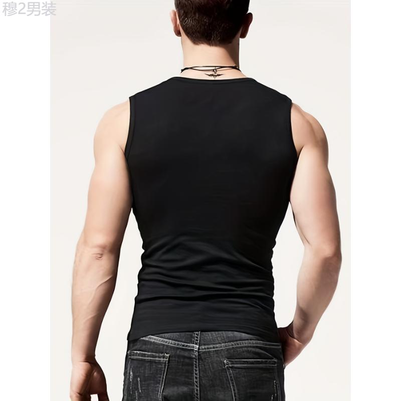 3pcs Men's Breathable Comfortable High Elasticity Vest, Cool Quick Dry Compression Sleeveless Sports Tops, Men's Undershirts, Men's Home Sleep Vest, Men's Summer Clothes