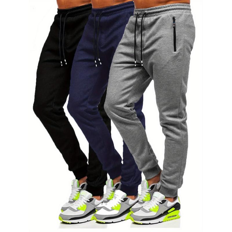 3 Pcs Cotton Slim Fit Men Jogger Sweatpants with Elastic Drawstring, Zipped Pockets for Gym Running Workout