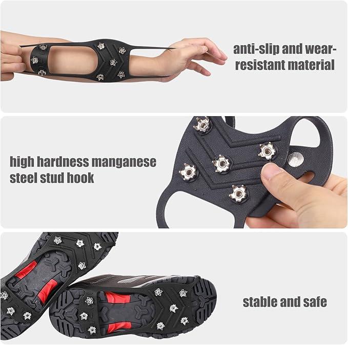 1 Pairs  Spikes, Ice Cleats Non Slip Gripper Spikes with 8 Steel Studs Traction Cleats Grips for Boots Shoes Climbing Mountaineering Hiking Walking on Ice Snow (M Size or L size)