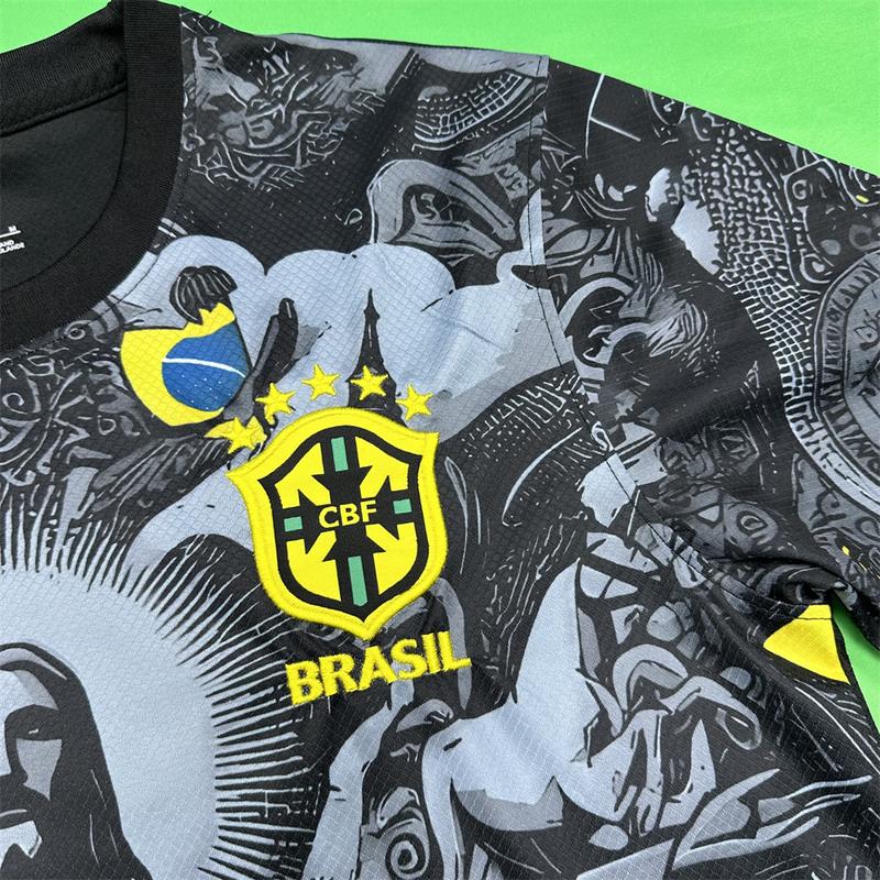 Nike 2425 Brazil Black Short Sleeve Special Edition Redeemer Five Star Neymar Jr  Soccer Jersey