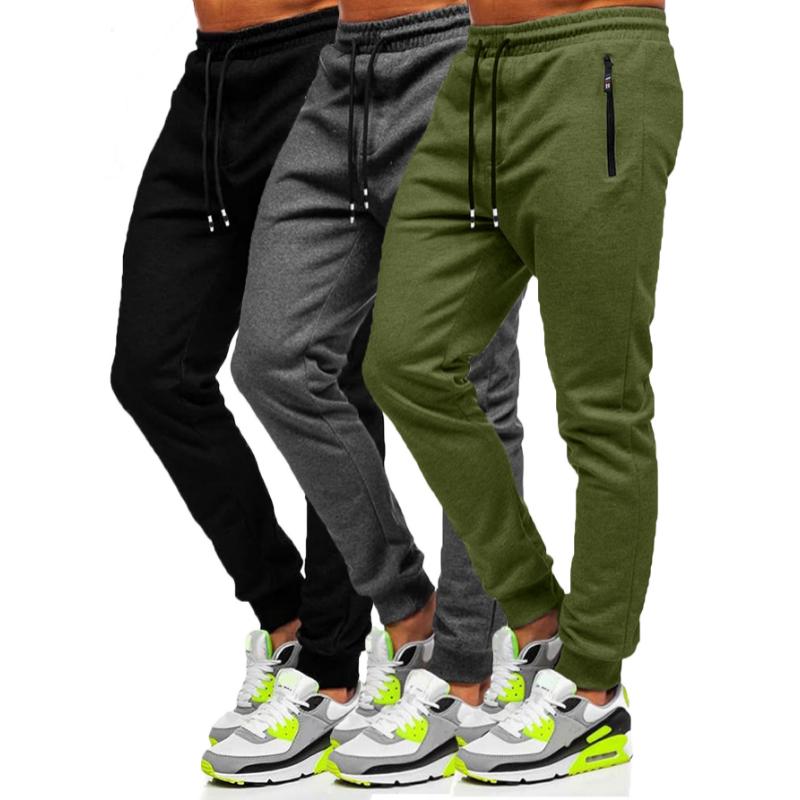 3 Pcs Cotton Slim Fit Men Jogger Sweatpants with Elastic Drawstring, Zipped Pockets for Gym Running Workout