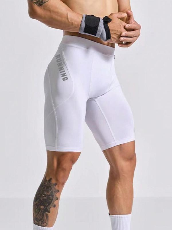 Men's Letter Print Compression Shorts, Quick Drying Breathable Skinny Shorts, Men's Bottoms for Gym Running Outdoor Wear