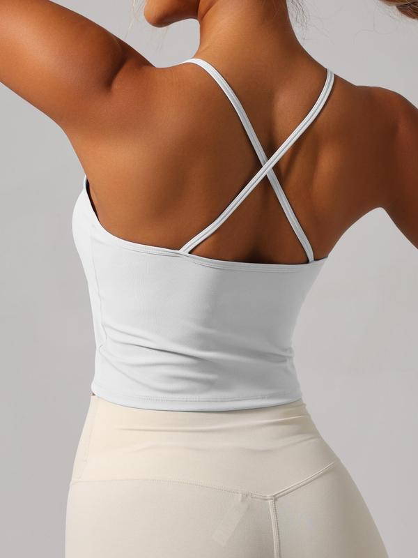 Women's Solid Criss Cross Backless Sports Vest, High Stretch Sports Tank Top, Ladies Sportswear for Indoor Outdoor Wear