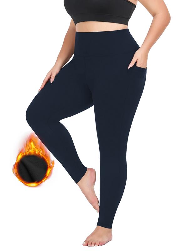 3 Pack  Fleece Lined  Women's Plus Size Leggings with Pockets - High Waist, Soft Stretchy, Full Length Sweatpants Yoga Pants