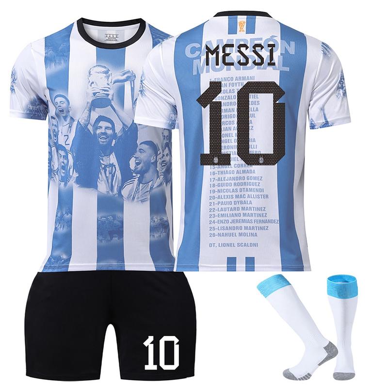 23-24 Argentina Commemorative Soccer  Jersey 3 Piece Set, Home Game Soccer Training Kit Printed Jersey Shorts Socks Set