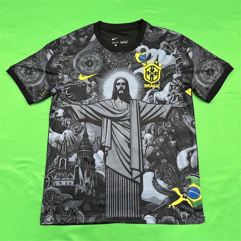 Nike 2425 Brazil Black Short Sleeve Special Edition Redeemer Five Star Neymar Jr  Soccer Jersey