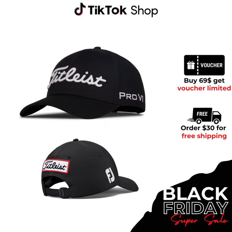 Titleist Tour Performance Golf Hat - Embroidered Logo, Lightweight and Breathable, Unisex Black White, UPF 50+ Sun Protection golf hats