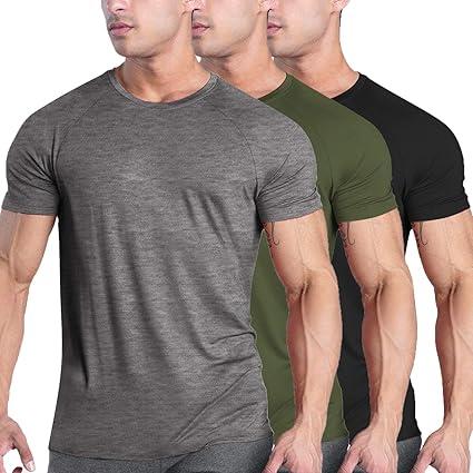 COOFANDY Men's 3 Pack Workout T Shirts Short Sleeve Gym Bodybuilding Muscle Shirts Base Layer Fitness Tee Tops