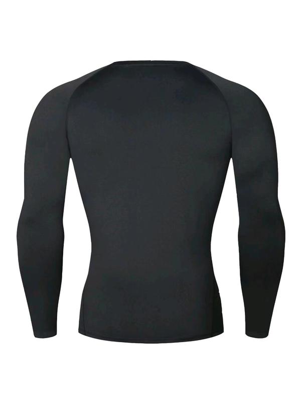 Men's Solid Long Sleeve Compression Shapewear Tee, Casual Breathable Quick Drying T-shirt for Gym Workout Running, Men's Shapewear Top for All Seasons