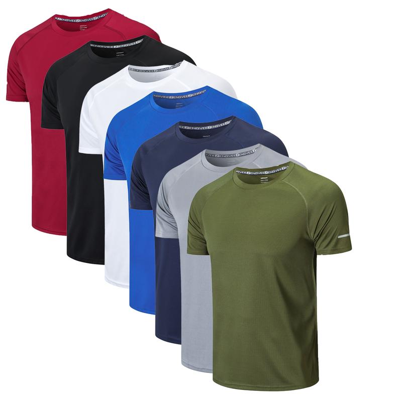 3 7 Men's Round Neck Solid Color Tops, Simple Yoga Men's Short Sleeve, Breathable Activewear Multisport Athlete T-shirt, Running Basketball Gym Wear