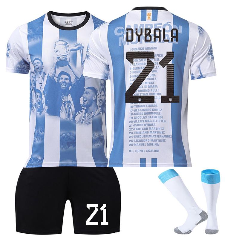 23-24 Argentina Commemorative Soccer  Jersey 3 Piece Set, Home Game Soccer Training Kit Printed Jersey Shorts Socks Set