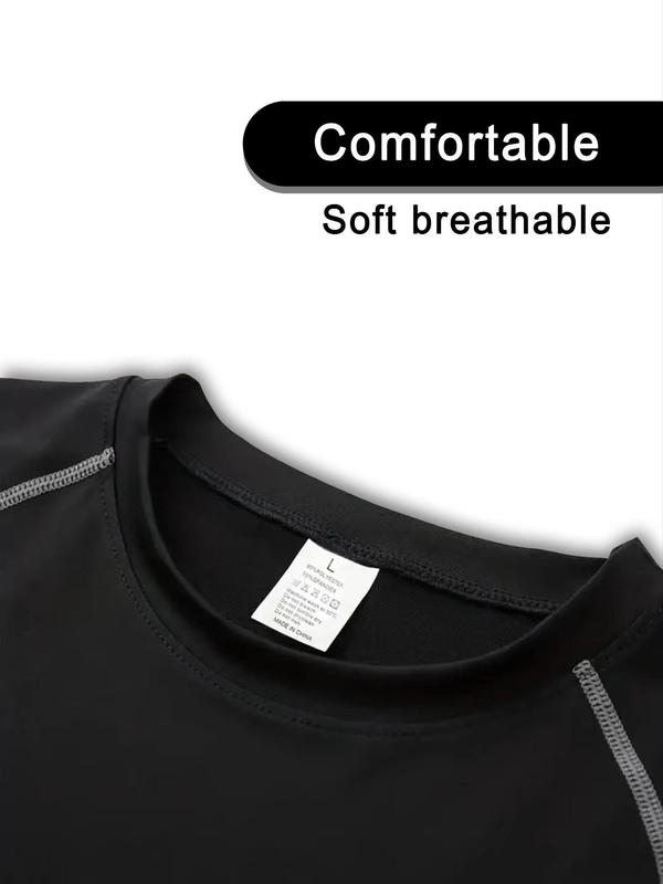 Men's Solid Raglan Sleeve Top Stitching Sports Tee, Breathable High Stretch Round Neck T-shirt for Running, Gym, Workout, Men's Sportswear for Summer