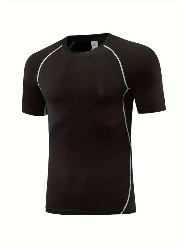 Men's Solid Raglan Sleeve Top Stitching Sports Tee, Breathable High Stretch Round Neck T-shirt for Running, Gym, Workout, Men's Sportswear for Summer