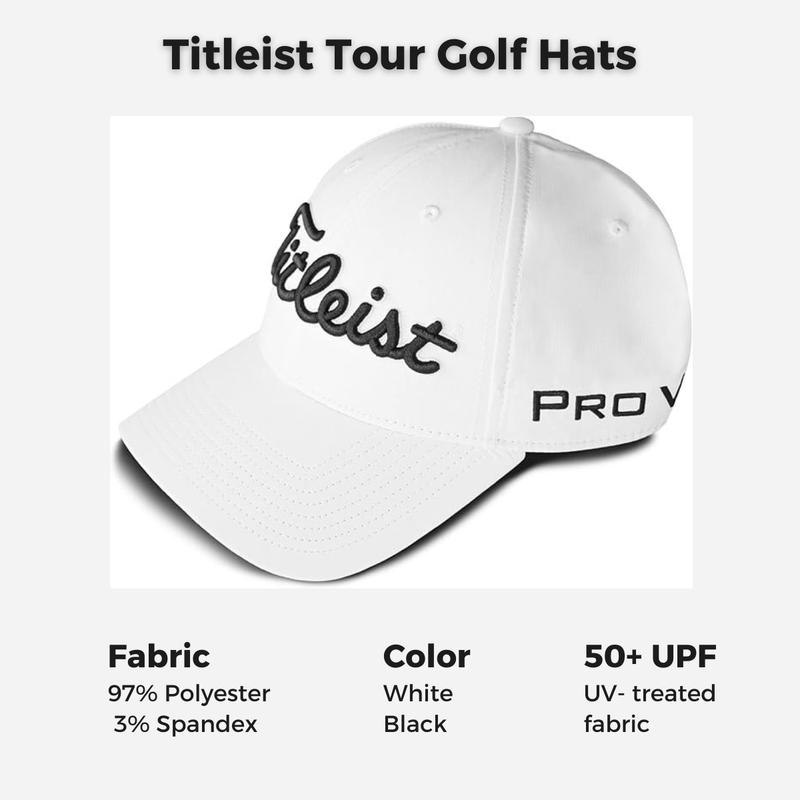 Titleist Tour Performance Golf Hat - Embroidered Logo, Lightweight and Breathable, Unisex Black White, UPF 50+ Sun Protection golf hats