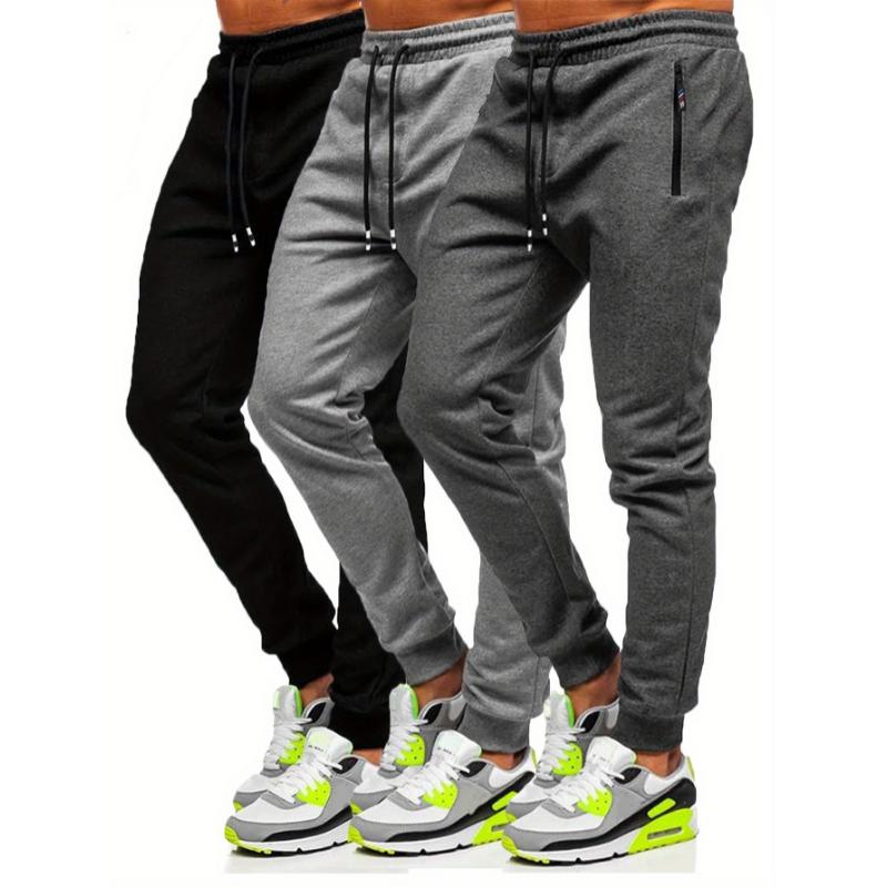 3 Pcs Cotton Slim Fit Men Jogger Sweatpants with Elastic Drawstring, Zipped Pockets for Gym Running Workout