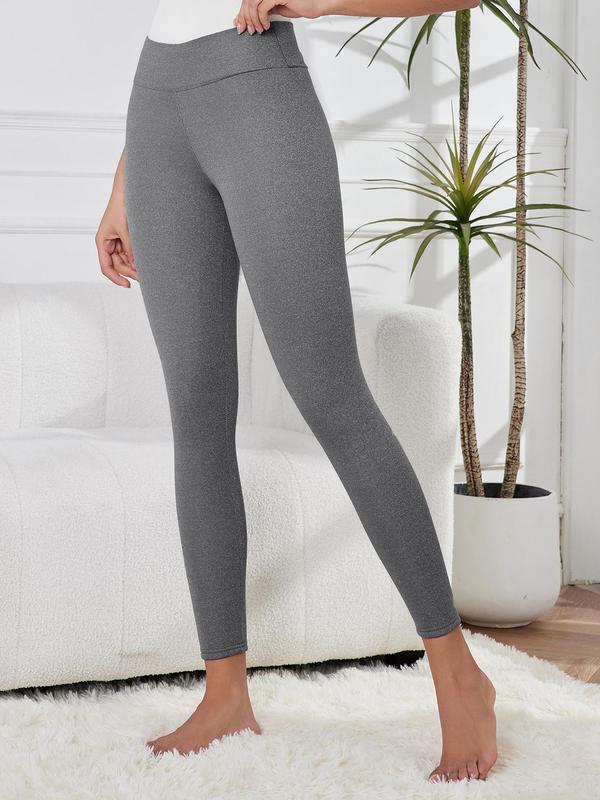 Women's Solid High Waist Thermal Lined Sports Leggings, Sporty Comfy Breathable Skinny Pants for Yoga Gym Workout Running, Ladies Sportswear for Fall & Winter