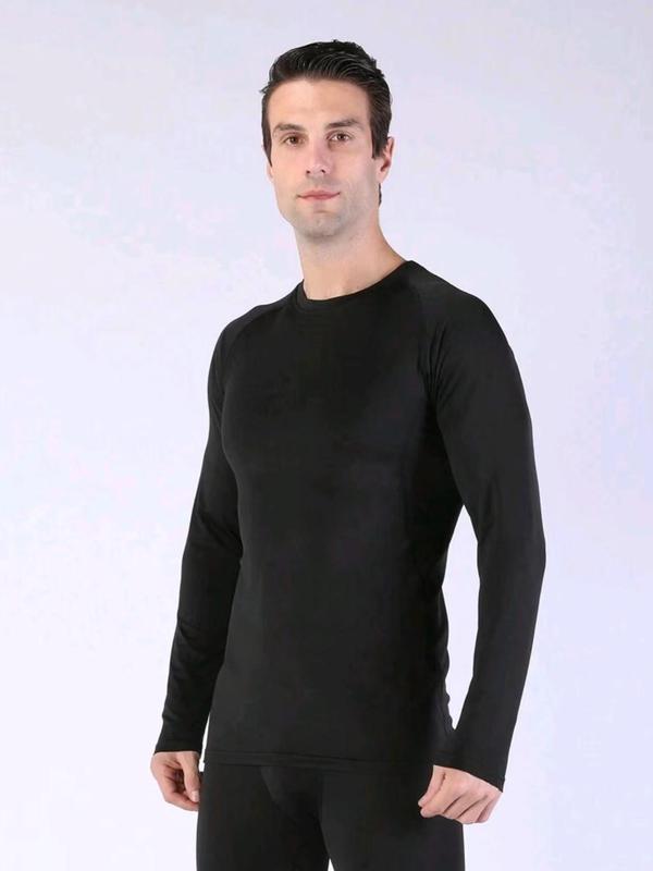 Men's Solid Long Sleeve Compression Shapewear Tee, Casual Breathable Quick Drying T-shirt for Gym Workout Running, Men's Shapewear Top for All Seasons