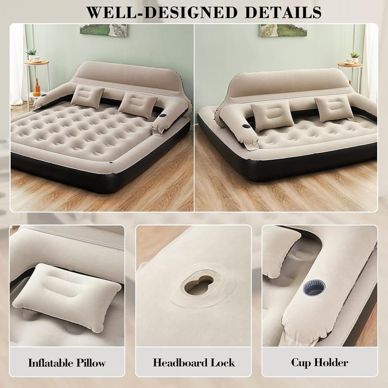 Size Air Mattress Sofa Bed with Headboard and Pillow, Inflatable Bed for Outdoor Overnight