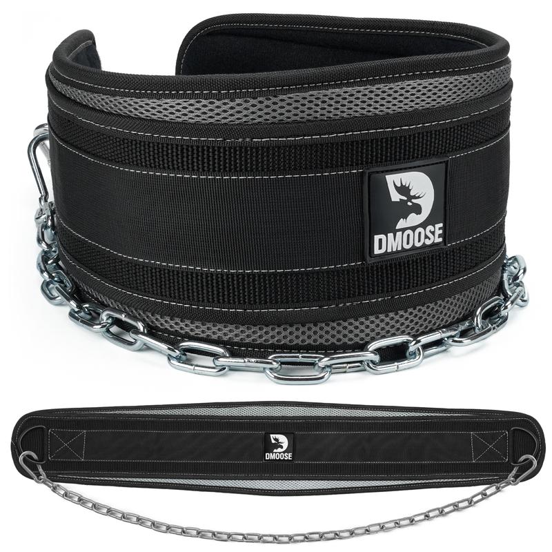 DMoose Dip Belt with Chain for Weightlifting, Pull-Ups and Dips - 6-inch Lumbar Support for Added Comfort