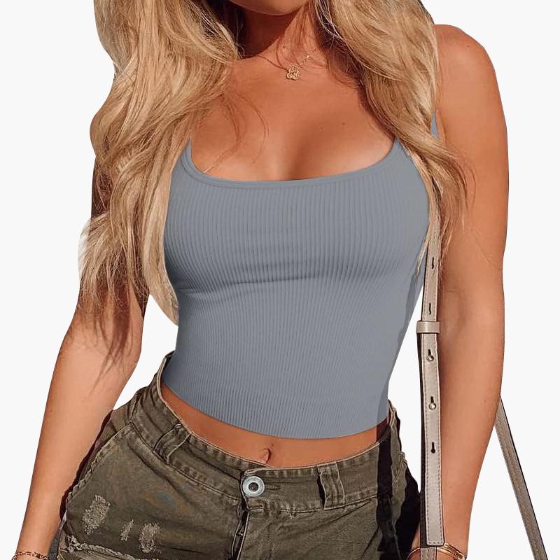 Women's Gym Solid Vest Bra Tank Tops Ribbed Seamless Workout Ladies Sportwear Clothes Yoga Crop Tops ,Women's Summer Outfits  Sport &Outdoor Clothing