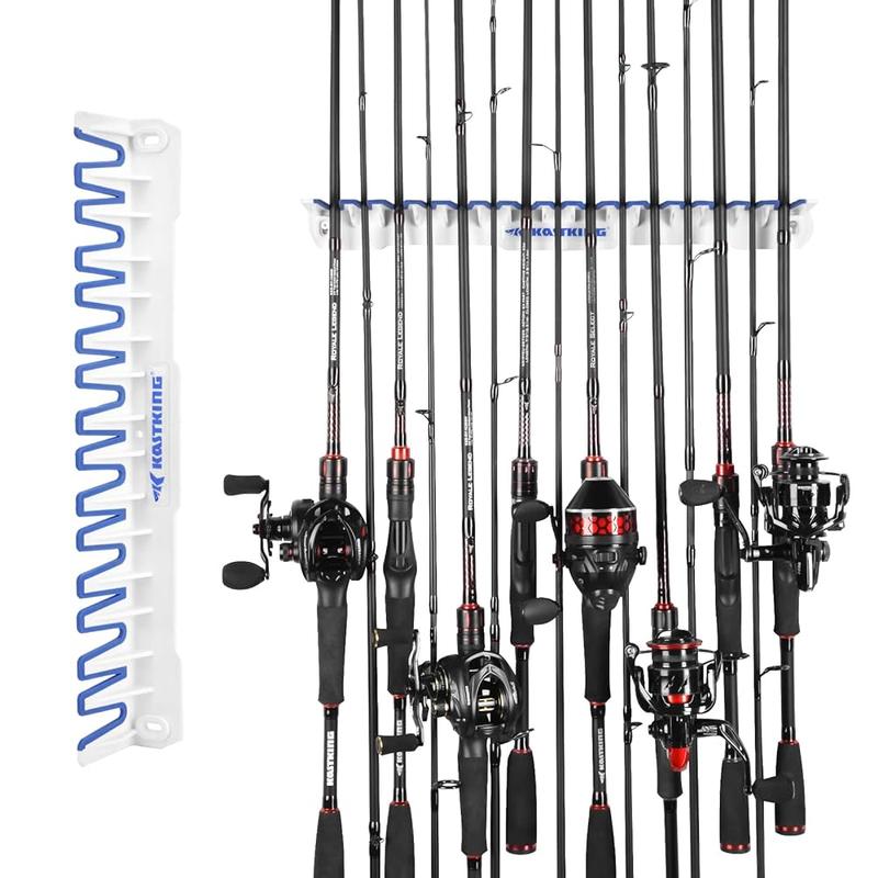 KastKing V16 Fishing Rod Rack With Rotating Base AND KastKing White Patented V15 Vertical Fishing Rod Holde- Fishing Pole Rack Holds Up to 15 Fishing Rods or Combos, Lightweight and Durable ABS Construction, Space-Saving Fishing Rod Holders for Garage