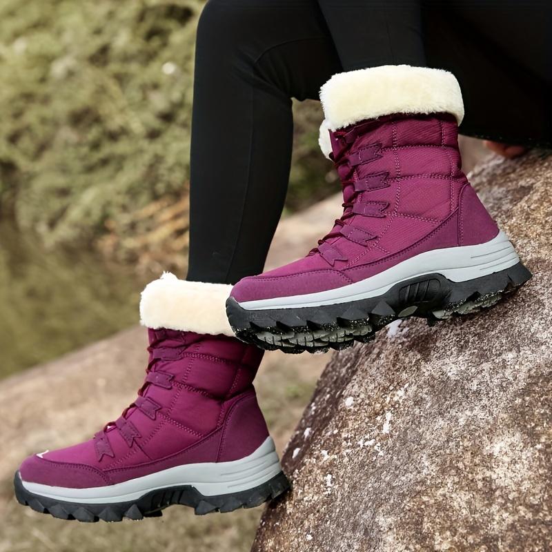 Warm Fleece Lined Women's Winter Mid Calf Boots, Anti-slip Outdoor Hiking Boots, Lace-up Snow Boots