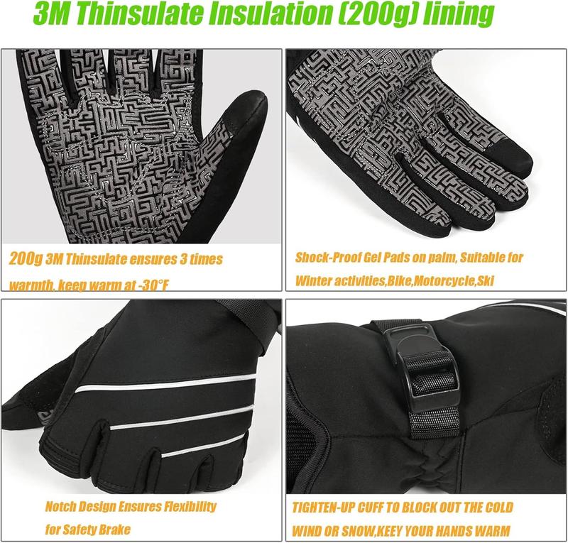 Waterproof & Windproof -30F Winter Gloves for Men Women, 3M Thinsulate Thermal Gloves Touch Screen Warm Gloves for Skiing,Cycling,Motorcycle,Running