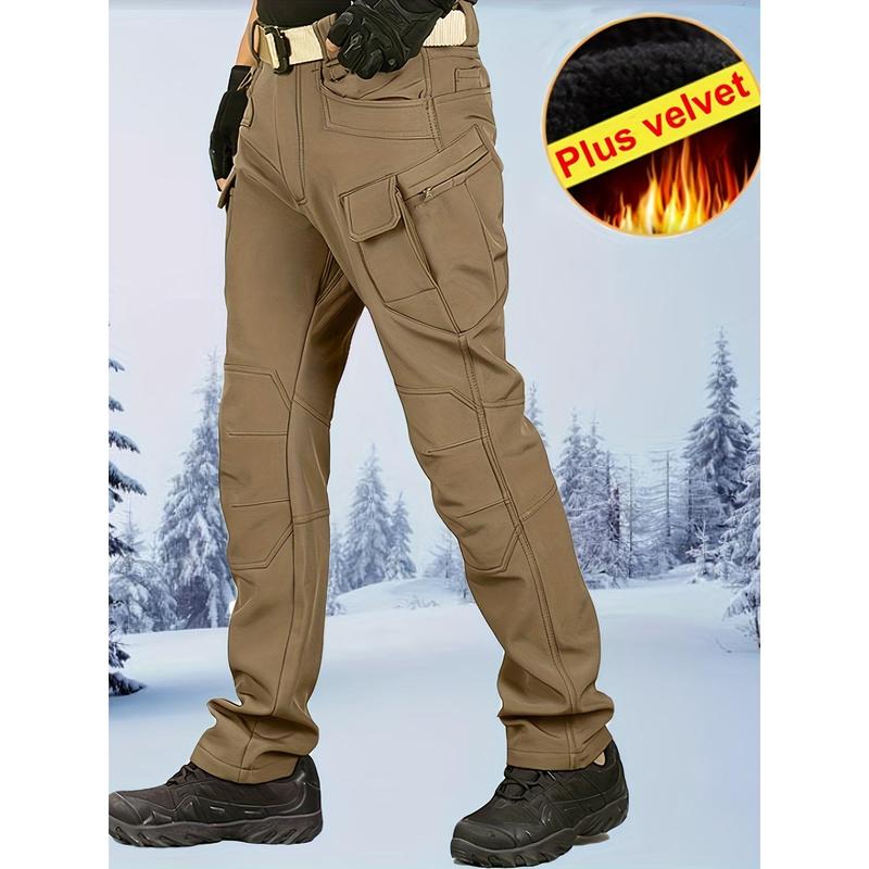 2-Pack Men'S Thickened Velvet Tactical Pants, Multi-Pocket Workout Trousers, Polyester Outdoor Long Pants, Breathable & Waterproof, for Hiking, Camping, Skiing, Biking, Fishing, Daily Casual Wear, Regular Fit