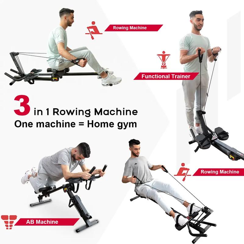 home 3 in 1 foldable rowing machine& ab coaster