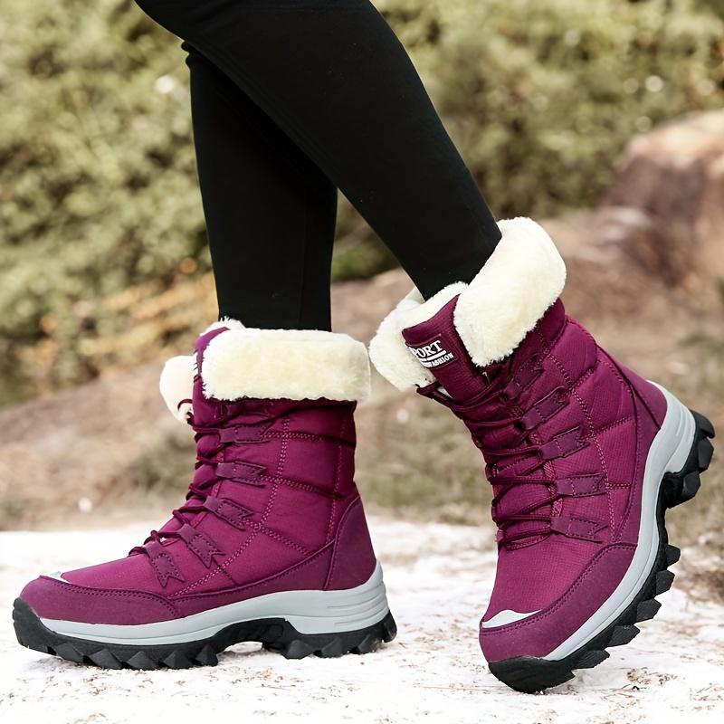 Warm Fleece Lined Women's Winter Mid Calf Boots, Anti-slip Outdoor Hiking Boots, Lace-up Snow Boots