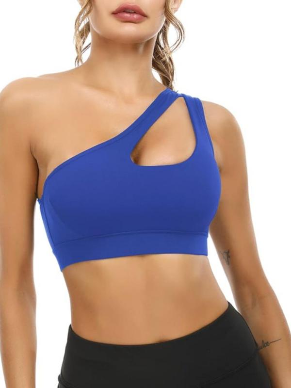 Sporty Women's Plain Cut Out One Shoulder Sports Bra, Solid Color Breathable Comfortable Sports Lingerie Top, Ladies Sportswear for Workout Yoga