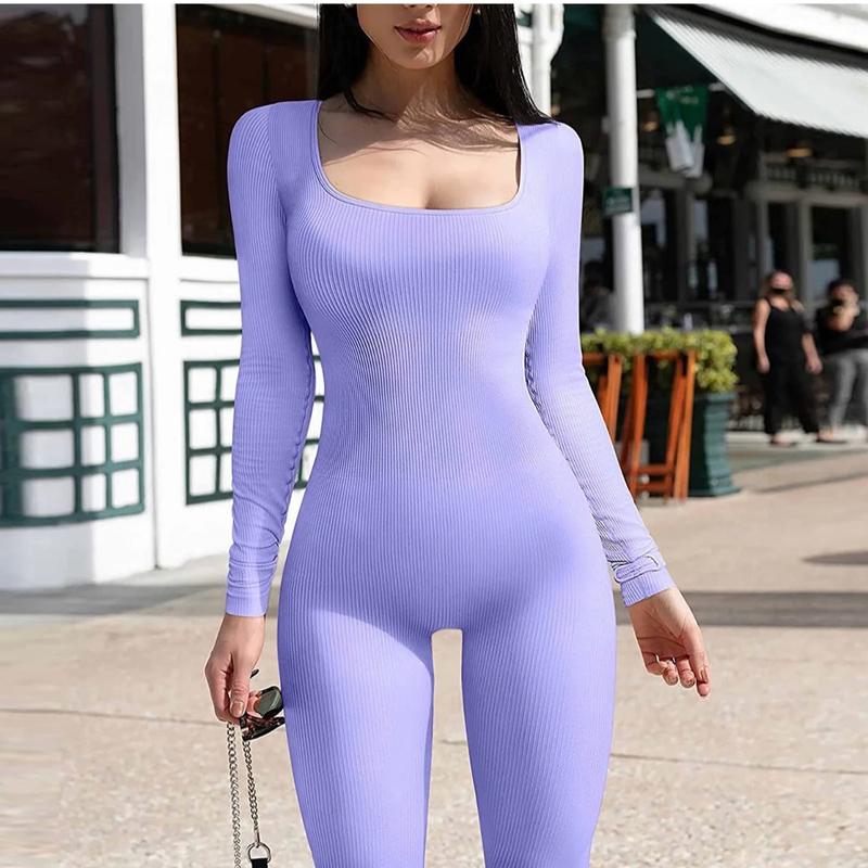 Women control yoga jumpsuit workout Ribbed Long Sleeve Sport Jumpsuit