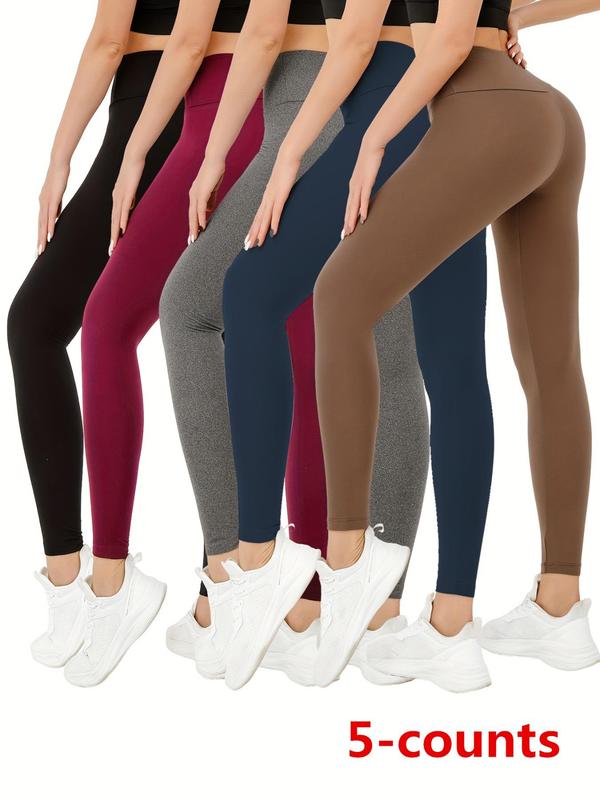 Women's Solid High Waist Sports Leggings, Sporty Comfy Breathable Tummy Control  Skinny Pants for Yoga Gym Workout Running, Ladies Sportswear for All Seasons