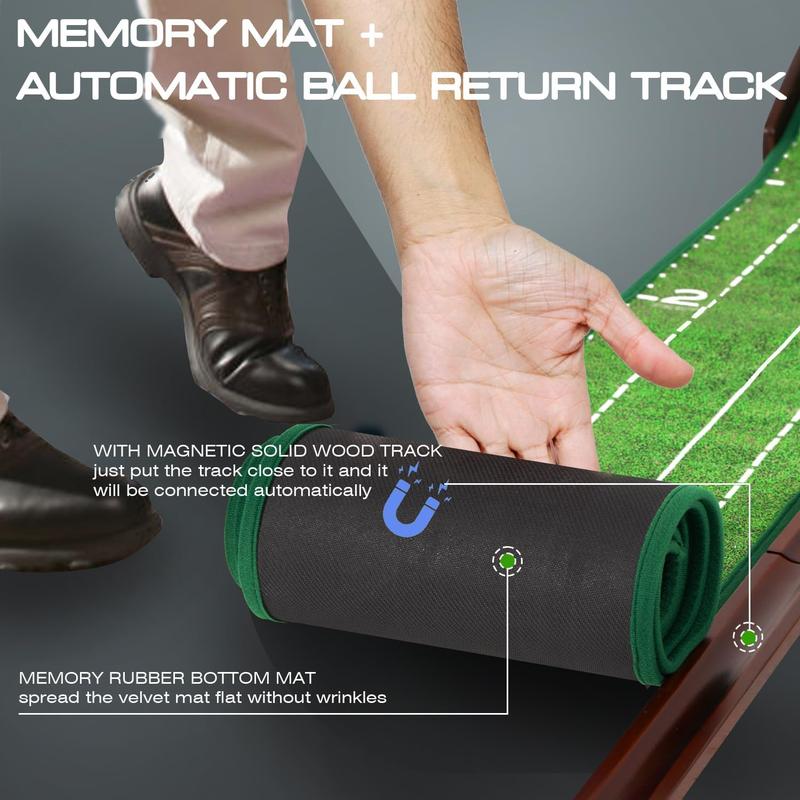 Indoor Putting Green – Portable, Easy to Assemble with Putting Mirror, Wrinkle-Free Natural Rubber Mat, Solid Wood Construction! Perfect Gift for Golf Enthusiasts.