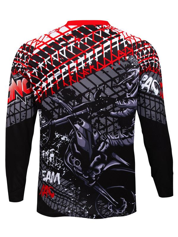 Men's All Over Print Long Sleeve Sports Tee, Regular Fit Casual Sporty Quick Drying T-shirt for Outdoor Cycling, Men's Sportswear for All Seasons