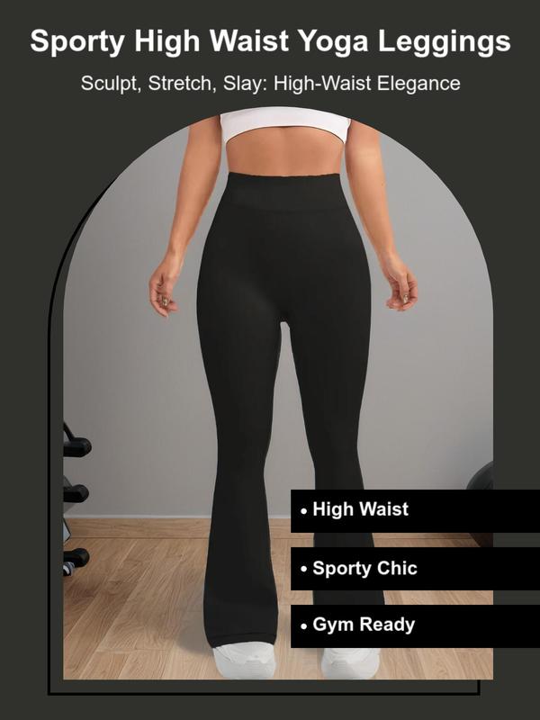 Women's Solid High Waist Flare Leg Sports Leggings, Sporty Comfy Breathable Bell Bottom Trousers for Yoga Gym Workout Running, Ladies Sportswear for All Seasons, Fall Outfits 2024