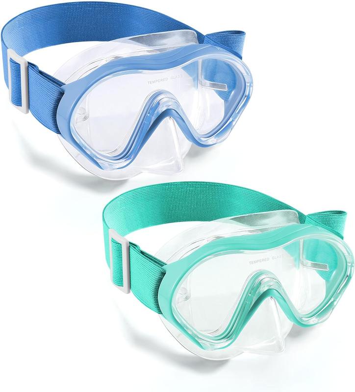 Aegend 2 Pack Kids Swim Goggles with Nose Cover, Anti Fog Knitted Strap No leak Wide View Clear Vision Snorkel Mask for Boys and Girls