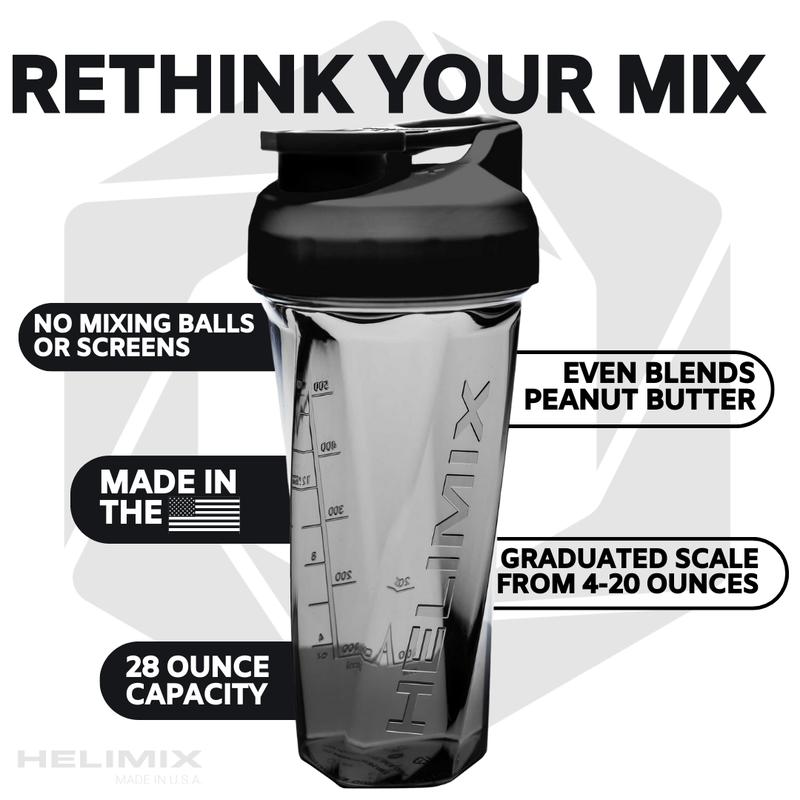 HELIMIX Blender Shaker Bottle Made in USA No Whisk Ball Needed