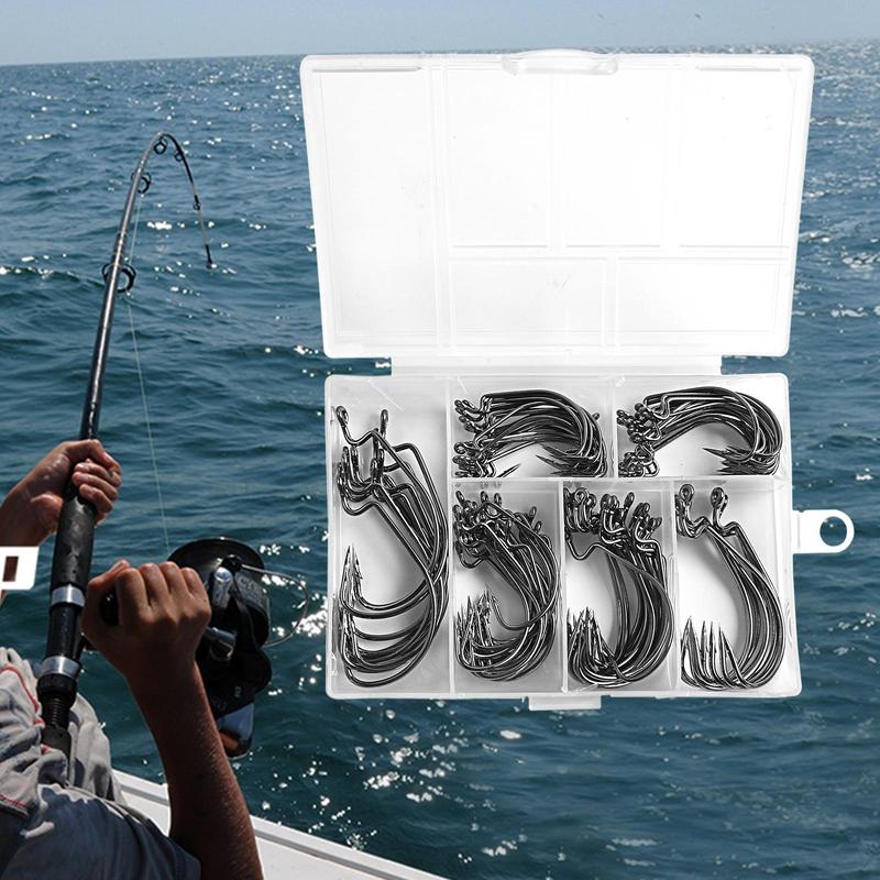 Stainless Steel Fishing Hooks, 100pcs Wide Gap 2X Strong Senko Bait Texas Rig Jig Fish Hooks for Bass Trout Saltwater Freshwater, Fishing Accessories, Fishing Equipment, Christmas Gift