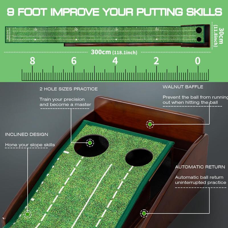 Indoor Putting Green – Portable, Easy to Assemble with Putting Mirror, Wrinkle-Free Natural Rubber Mat, Solid Wood Construction! Perfect Gift for Golf Enthusiasts.