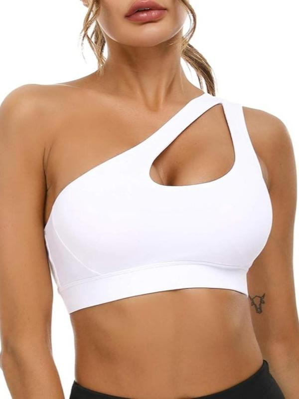 Sporty Women's Plain Cut Out One Shoulder Sports Bra, Solid Color Breathable Comfortable Sports Lingerie Top, Ladies Sportswear for Workout Yoga