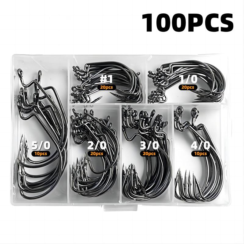 Stainless Steel Fishing Hooks, 100pcs Wide Gap 2X Strong Senko Bait Texas Rig Jig Fish Hooks for Bass Trout Saltwater Freshwater, Fishing Accessories, Fishing Equipment, Christmas Gift