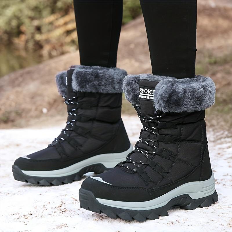 Warm Fleece Lined Women's Winter Mid Calf Boots, Anti-slip Outdoor Hiking Boots, Lace-up Snow Boots