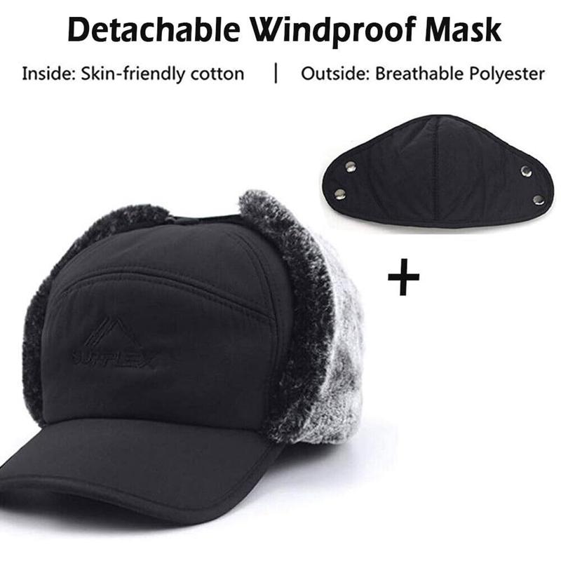 Winter Trapper Hat for Men Women 3-in-1 Warm Hat with Ear Flaps Removable Windproof Mask Cold Weather Ushanka Hat for Outdoor Skiing Cycling Hunting