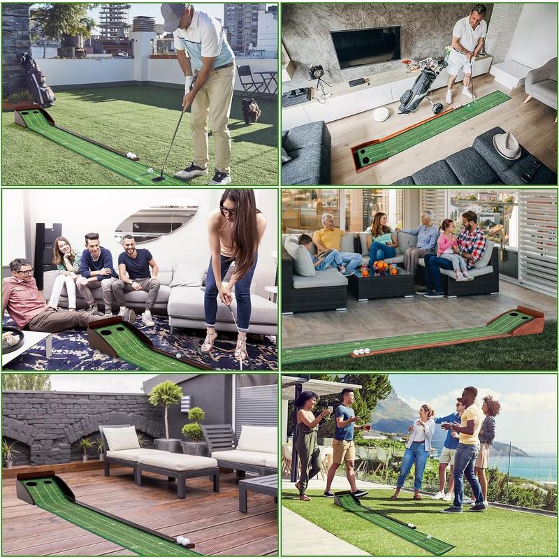 Indoor Putting Green – Portable, Easy to Assemble with Putting Mirror, Wrinkle-Free Natural Rubber Mat, Solid Wood Construction! Perfect Gift for Golf Enthusiasts.