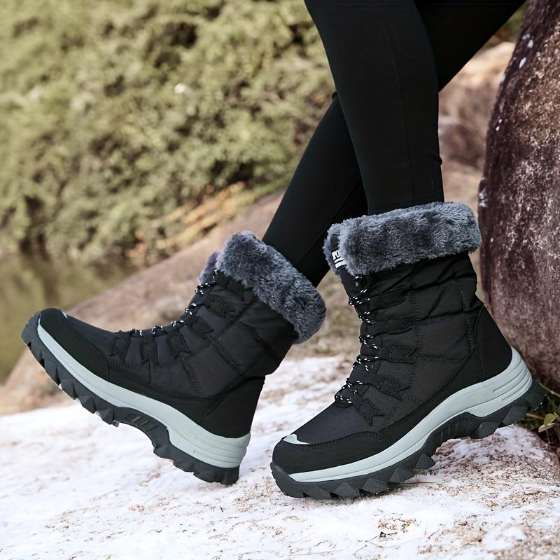 Warm Fleece Lined Women's Winter Mid Calf Boots, Anti-slip Outdoor Hiking Boots, Lace-up Snow Boots