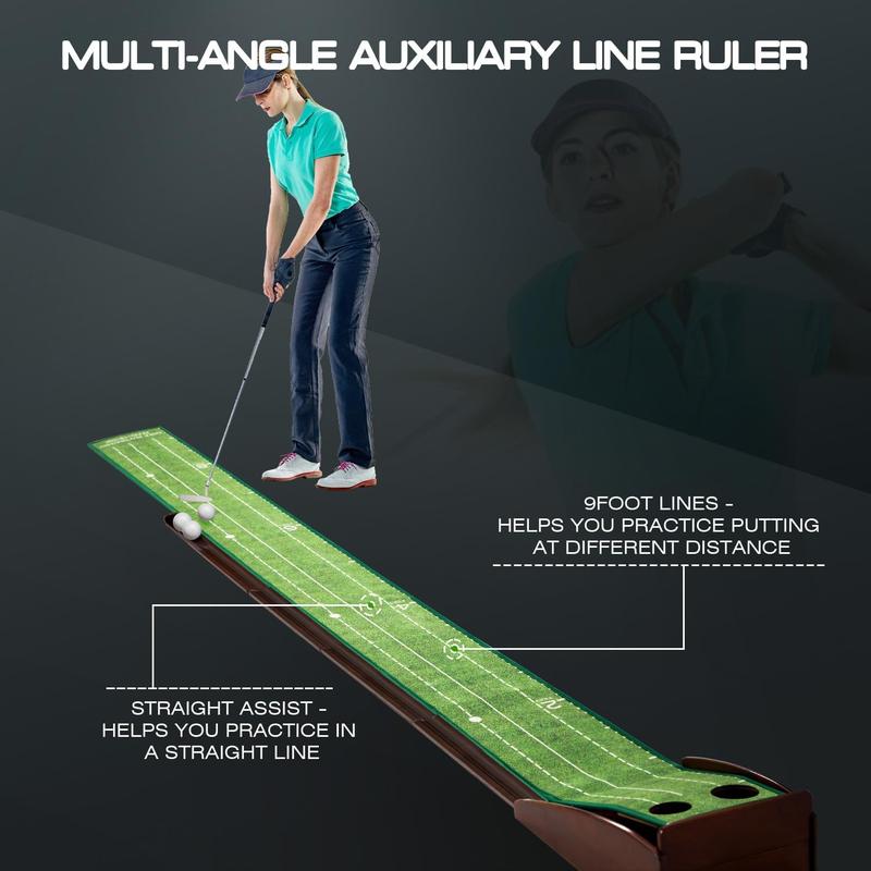 Indoor Putting Green – Portable, Easy to Assemble with Putting Mirror, Wrinkle-Free Natural Rubber Mat, Solid Wood Construction! Perfect Gift for Golf Enthusiasts.