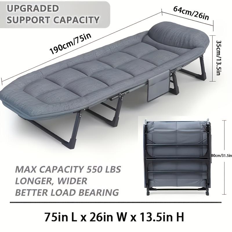 Versatile 6-Speed Adjustable Camping Bed with Comfort Mattress & Pillow - Breathable Fabric, Sturdy Steel Frame for Outdoor, Office, and Home Use