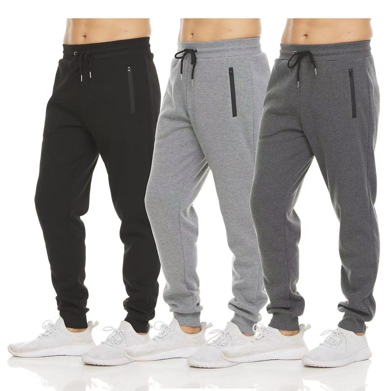 3-Pack Men's Slim Fit Fleece Lined Joggers Sweatpants with Heat Seal Zipper Side Pockets