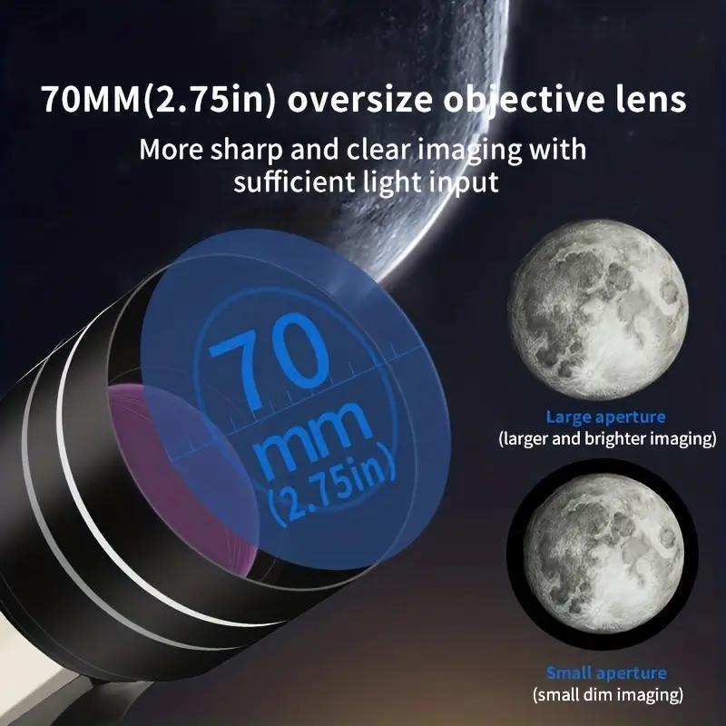 Professional Astronomical Telescope, 1 Count 70mm Large Caliber 150x Magnification Telescope with Tripod, Suitable for Outdoor Camping Stargazing